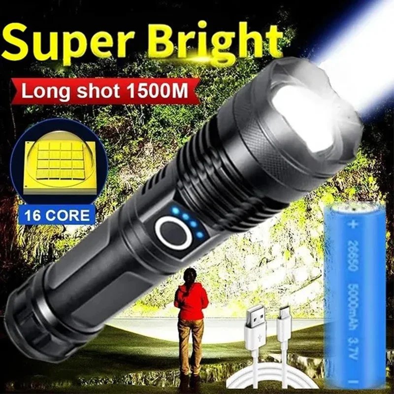 High Power XHP100 Led Flashlight Rechargeable XHP50 4 Core Torch Zoom Usb Hand Lantern For Camping, Outdoor & Emergency Use