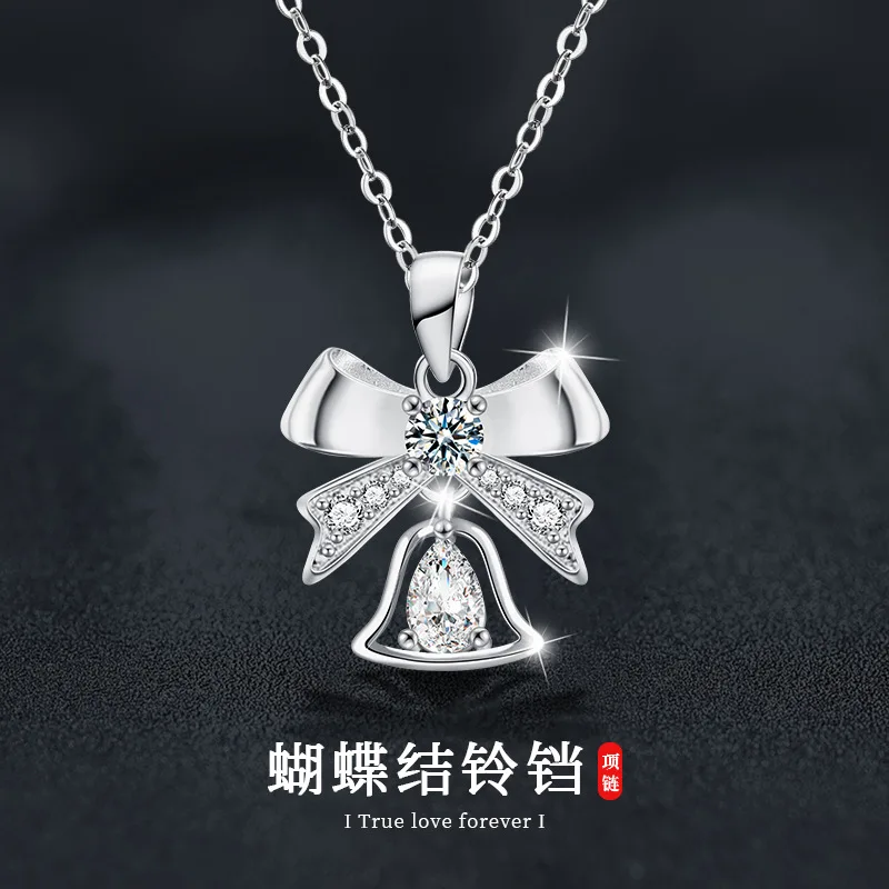 

Wholesale Mozambique S925 sterling silver original bow, bell pendant, Christmas jewelry necklace, collarbone chain