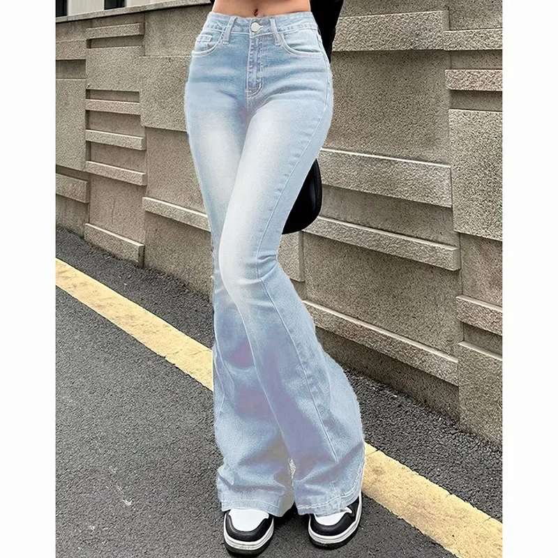 

2025 Female Retro Designer High Waist Flared Jeans Women Chic Solid Bootcut Denim Pants Lady Concise Daily Bell Bottoms Trousers