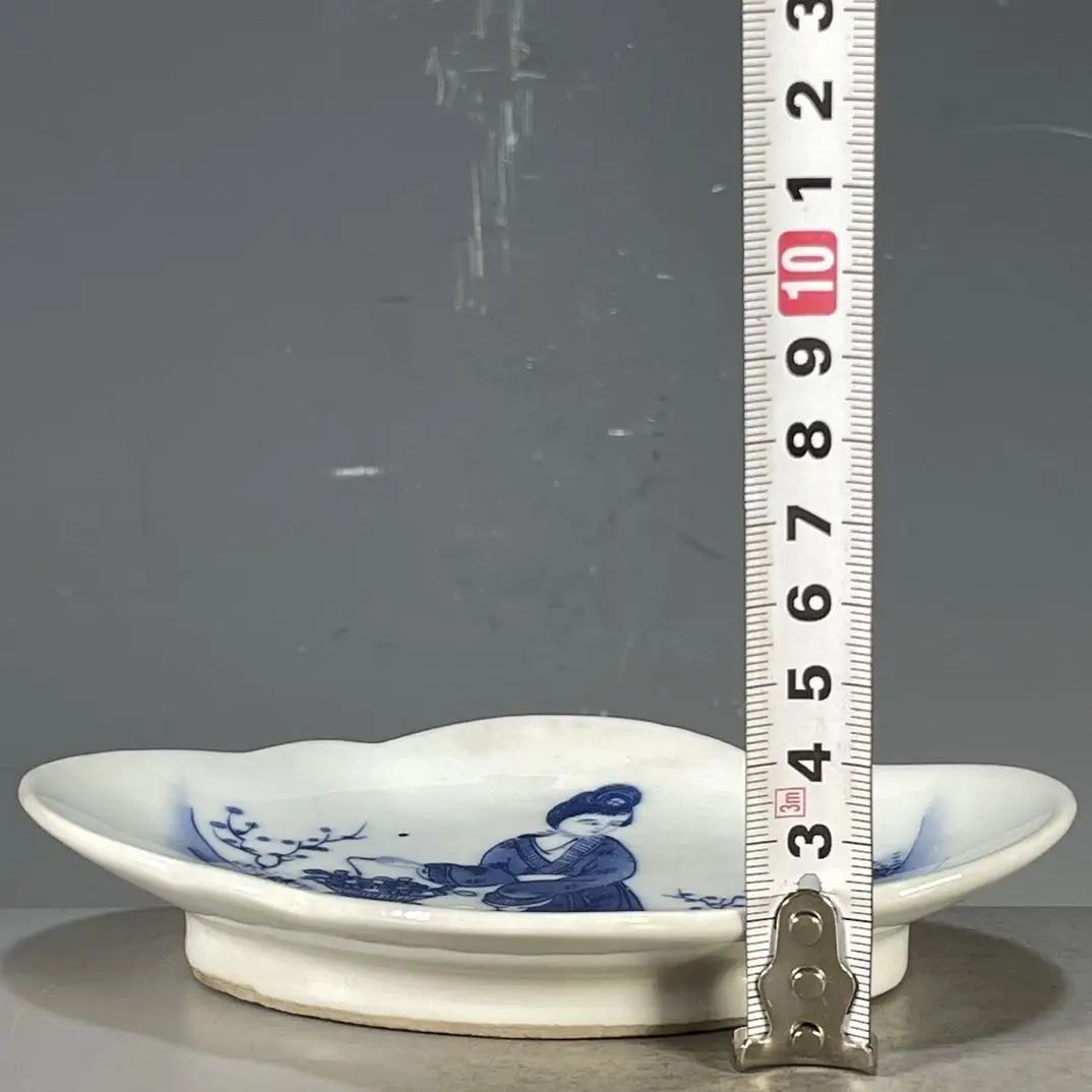 Late Qing Blue and White Porcelain Fruit Plate, Figure Pattern Offering Plate Decor Ornament