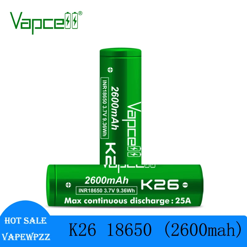 Novo 100% original vapcell k26 inr18650 2600mah bateria 3.7v 25a li-ion bateria recarregável lanterna para baterias de ventilador