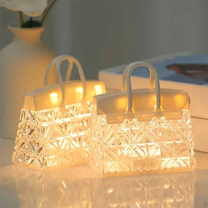 Chic Handbag-Inspired Acrylic Night Light - Battery Operated, Modern Bedroom Ambiance Lamp