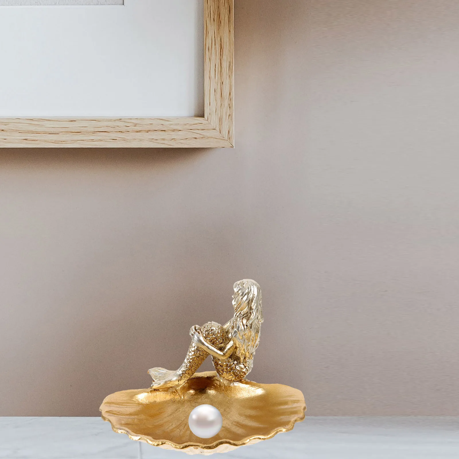 Jewelry Tray Mermaid Seashell Resin Dish Durable Display Holder for Rings Necklaces Bedroom Bathroom Decoration Gift