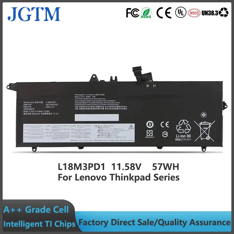 JGTM Laptop Battery L18l3pd1 L18m3pd1 L18c3pd1 For Lenovo Thinkpad Notebook Battery T490s T495s L18m3pd2 L18c3pd2 Series