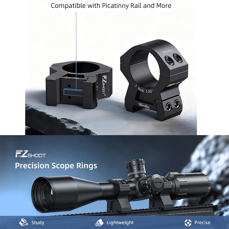 

EZshoot 1 Inch Scope Rings Mount 1" Height Optics Sight Mounting Kit Compatible with Picatinny Rails and More - 2 Pcs