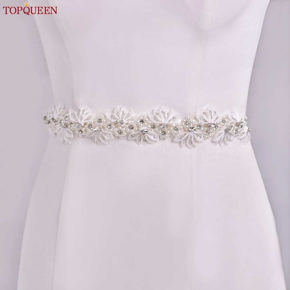 TOPQUEEN Bohemian Style Wedding Belt Bridal Decoration Belt Rhinestone Imitation Pearl Flower Applique Women's Dress Belt S232