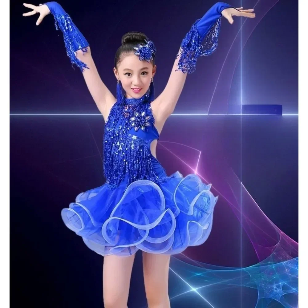 

Children's Latin Dance Costumes Children's Latin Skirt Sequins Performing Competition Costume Girls Salsa Dancing Tassel Dress
