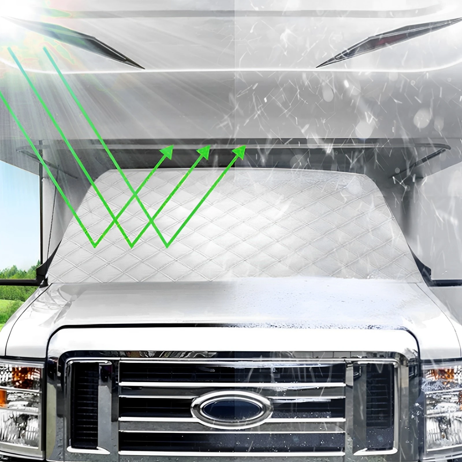 

Windshield Sunshade Cover RV Front Window Freeze Protection for Caravan Motorhome Acce Blackout Visor RV Windshield Snow Cover