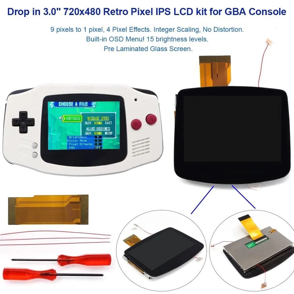 

Drop in Pre-laminated V5 IPS Screen Mod LCD kits For GBA Replacement High Brightness OSD Touch Control with New Shell