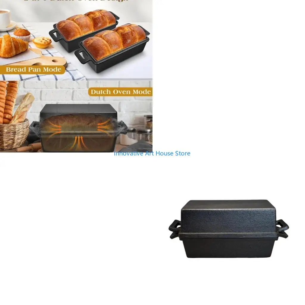 E1PC Cast irons Loaf Pan With Lid For Baking Homemade Bread Durable Rectangular Mold