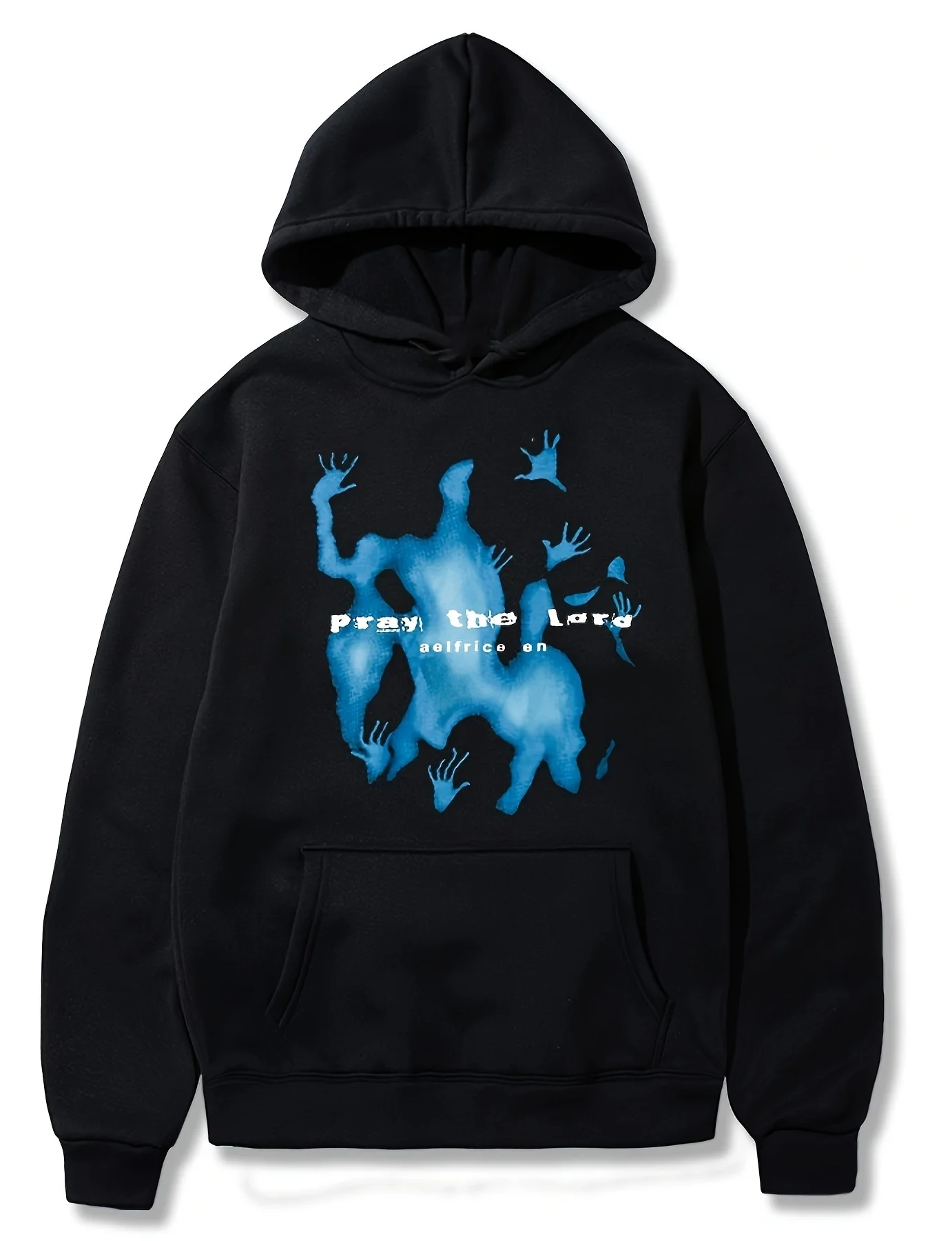 2026 New Men's Long-Sleeved Hooded Sweatshirt with Abstract Ink Ghost Pattern Print, Loose Fit, Versatile Clothing