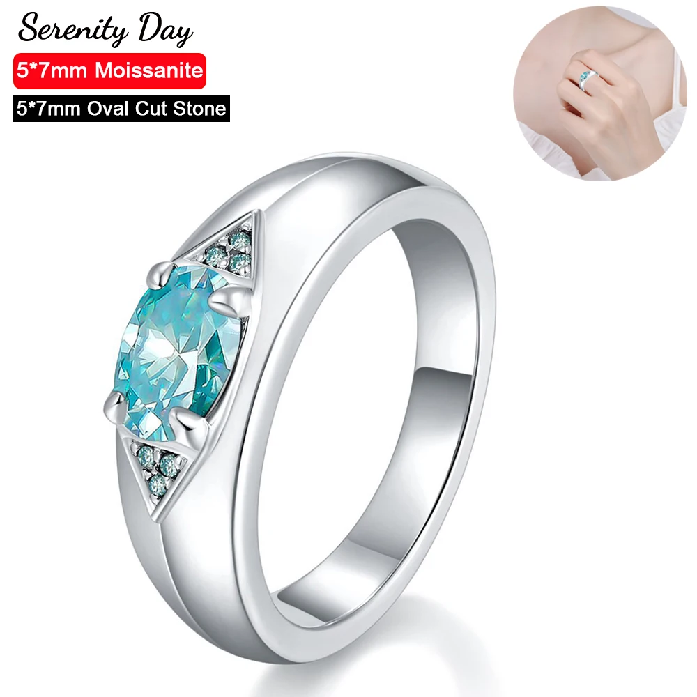 serenity moissanite aneis de casamento para homens e mulheres corte oval full d color bandas de prata s925 ouro branco 18k joias finas 57 mm 01