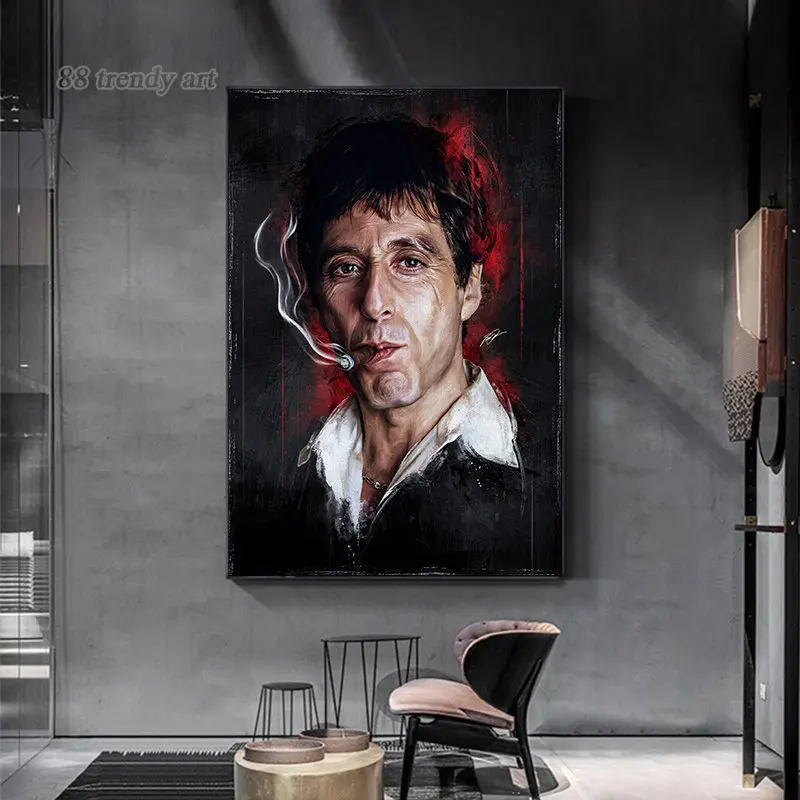Gangster Film Scarface Canvas Painting Tony Montana Posters and Prints Abstract Movie Figure Wall Art Pictures Home Decor Mural