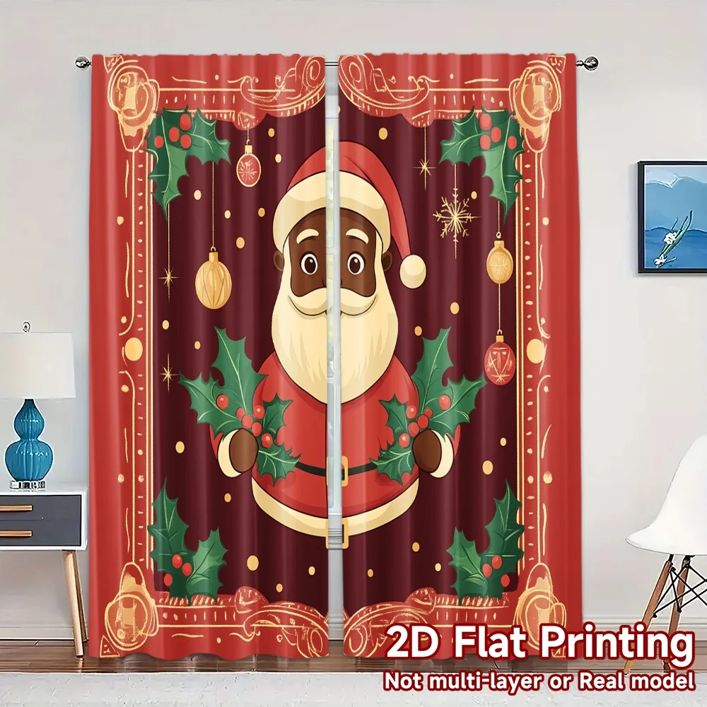 2pcs,Curtains African Santa Claus Christmas Ornaments (3) Popular Minimalist Curtains Prints Light Filtering Curtains Art Deco