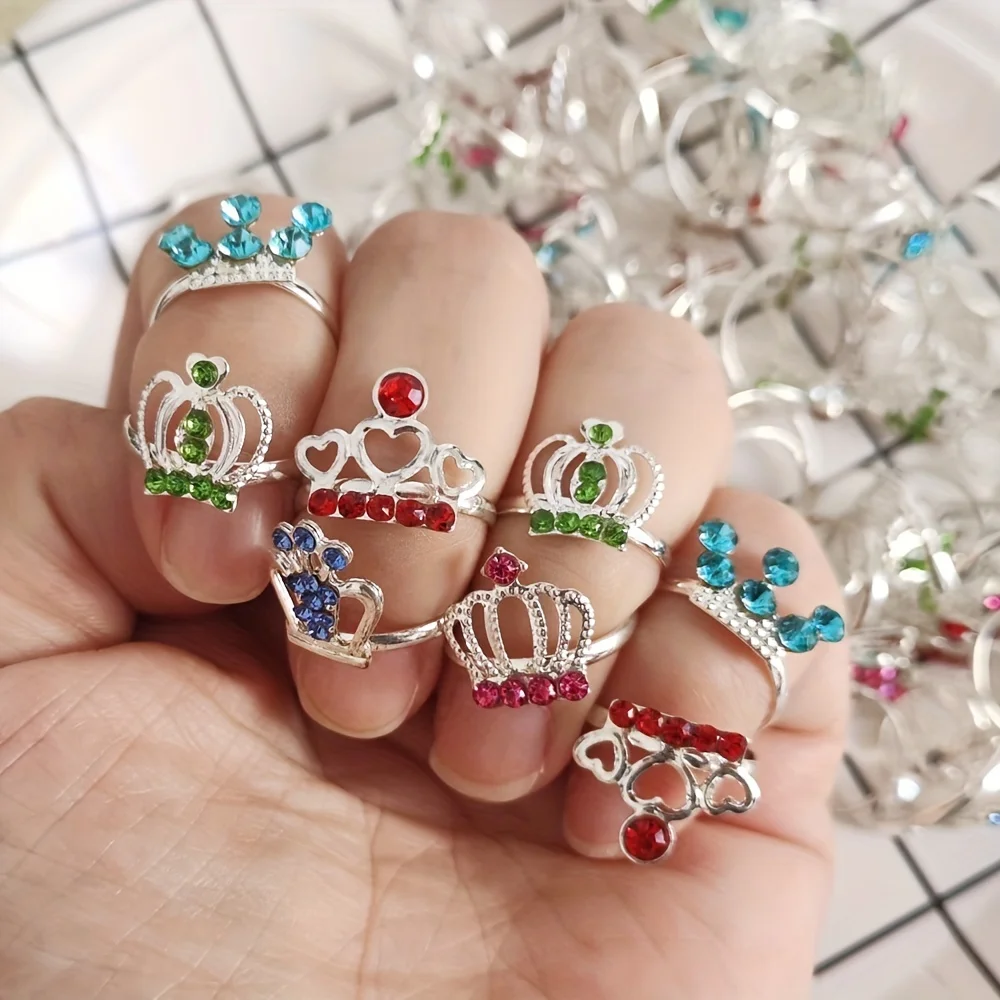 5pcs Zircon Rings For Girls Kids Child Jewelry Adjustable Little Crystal ring Gift  Resin ring With box��A box of five rings�� ?