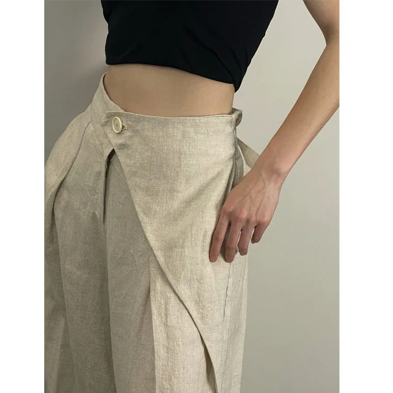 Pantaloni larghi pieghettati a gamba larga pantaloni larghi in lino abbigliamento Casual da donna