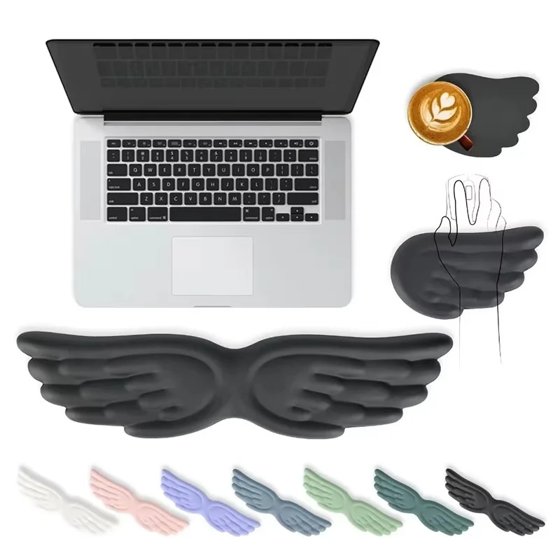 Descanso de pulso para teclado e mouse em formato de asas de anjo, espuma de memória, antiderrapante, ergonômico, protetor de pulso, mousepad para teclado, para escritório, laptop, pc