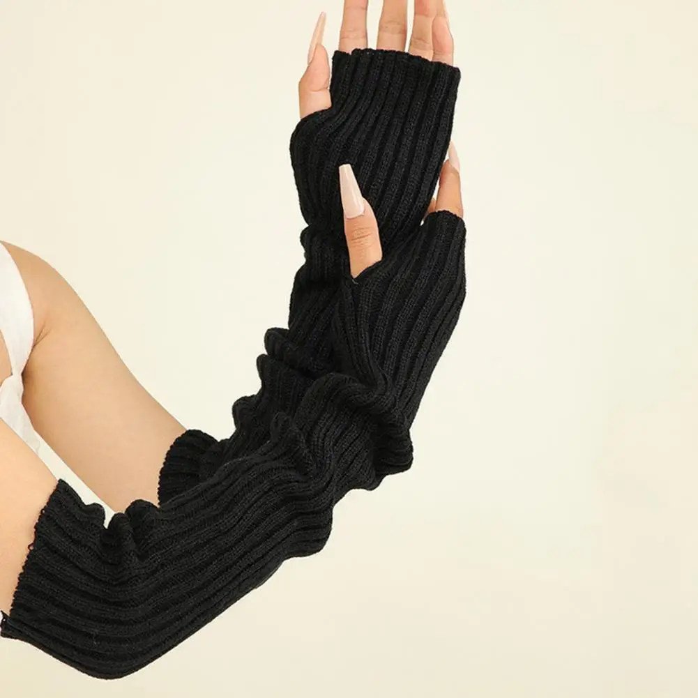 محبوك مدفئات للذراع محبوك نصف إصبع مدفئات للذراع لخريف شتاء الدراجات فوق طول الكوع قفازات عدم الانزلاق مرونة عالية #2