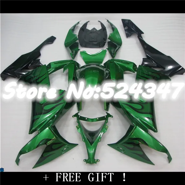 ZX-10R 08-10 Sportbike Fairing ZX 10R For kawasaki Ninja ZX10R 2008 2009 2010 Black Flame In Green Motorcycle Fairing-Hey