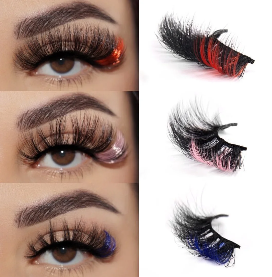 Luxury 3D Mink Eyelashes Colorful 100% 25mm Lashes Color Pink Blue Red White False Strip color lashes Fluffy Soft Cilias Vendor