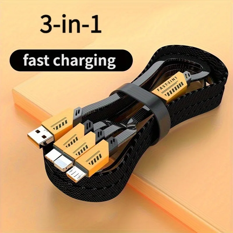 Quick Charging 3-in-1 USB-C Data Cable Compatible with iPhone and Samsung - Micro USB-C Multi-Port Charging Cable