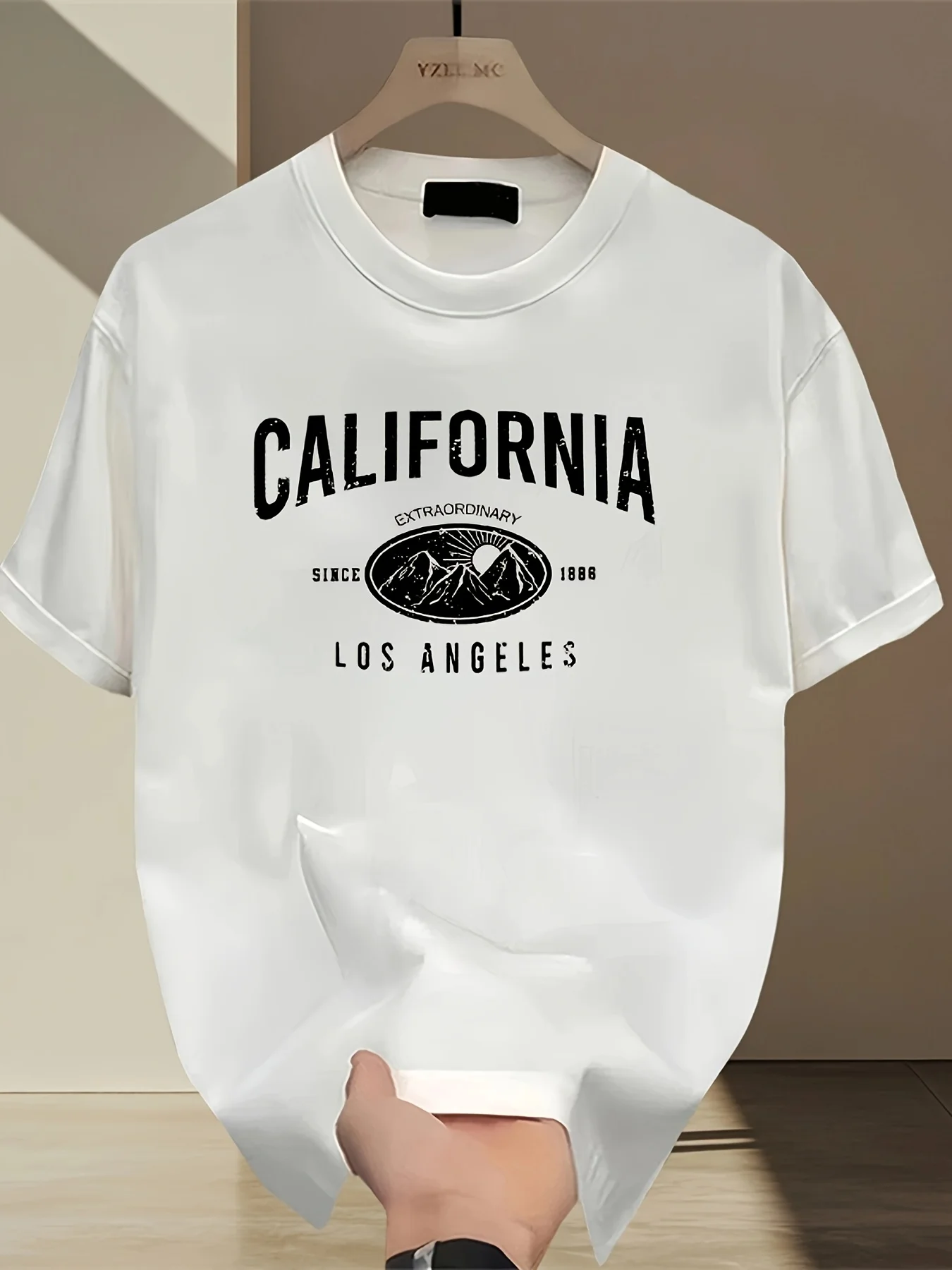 American Retro California Los Angeles Mountain Badge Printed T-shirt for Men and Women Street Fashion Half Sleeve