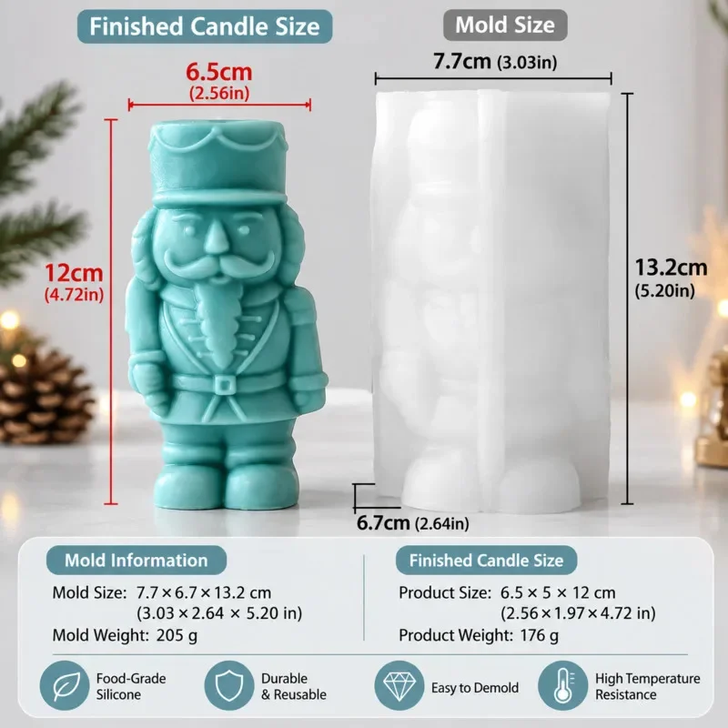 3D Nutcracker Soldier Silicone Candle Mold DIY Wax Resin Plaster Mould Aromatherapy Candle Making Christmas Home Holiday Decor