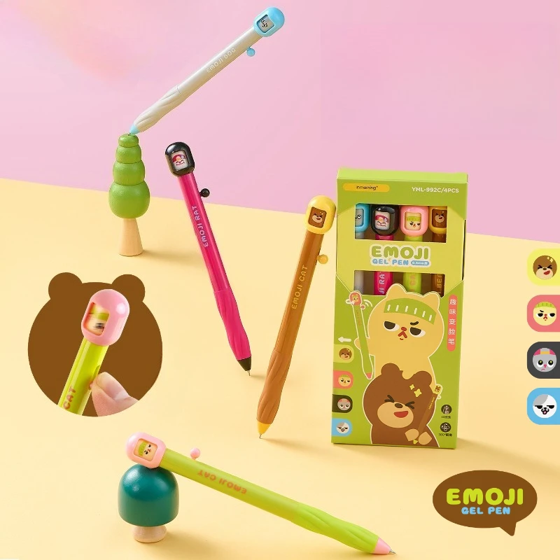 Kawai School Supplies Fun Face Changing To Decompress High Looking Contrasting Color Design CS and Smooth Brushing Black Pen