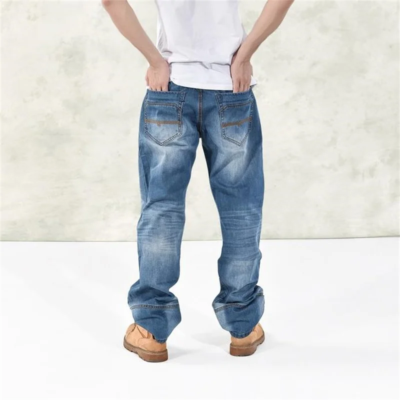 Fashion Mens Jeans HipHop Wide Leg Straight Harem Hip Hop Denim Joggers Pants Loose Baggy Skateboard Trousers Plus Size 46