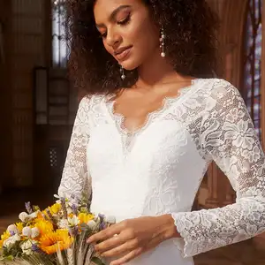 Elegante Brautkleider hohle Spitze mit V -Neckline am Boden 2025 Immer schön sexy Chiffon weiße weibliche Prom -Kleid formelle Kleid 11 Hauptverkaufskleid für Verlobung Chiffon - №11