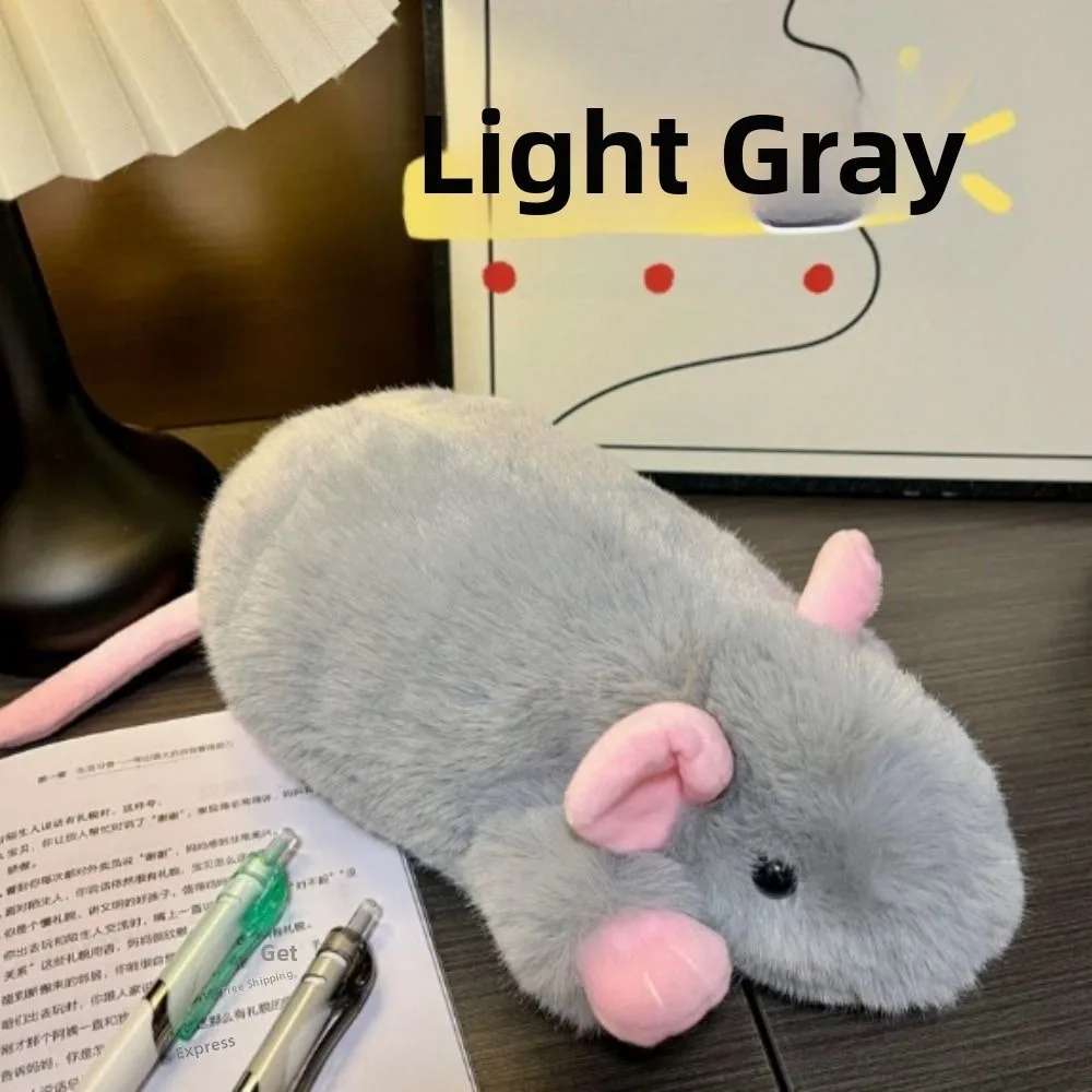 Geschenk-Set: Ausgefallenes Ratten-Federmäppchen 20 cm, Federtasche mit Tiermotiv, weiche, pelzige Textur, Schreibwaren-Organizer-Tasche, Schulbedarf