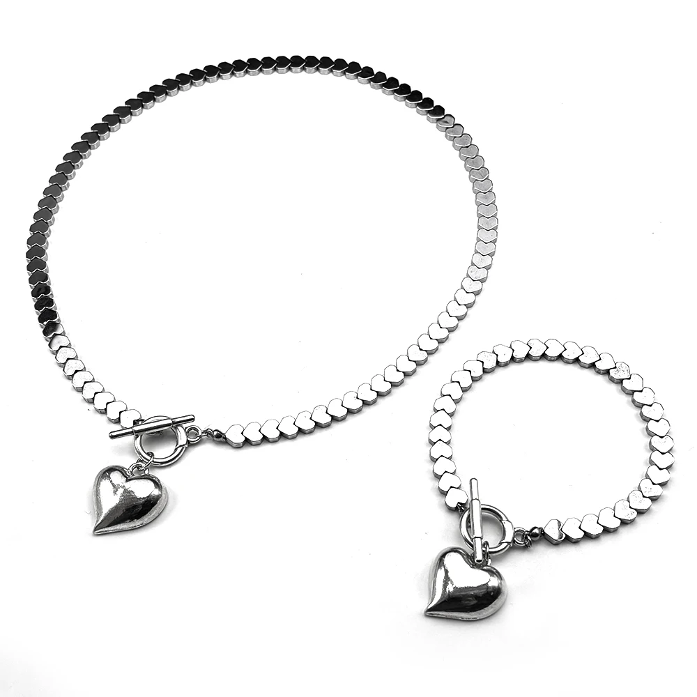 

Love Heart Pendant OT Toggle Jewelry Sets for Women Men Stainless Steel Silver Color Choker Vintage Necklace Bracelet Sets Gift
