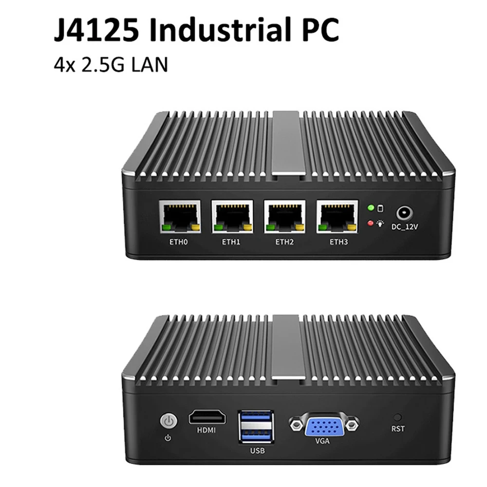 Mini PC industriale senza ventola J5005 Quad Core HDMI VGA 4xI226 2.5G Rete Home Office Mini firewall Router 16G DDR4 512GB SSD 4G