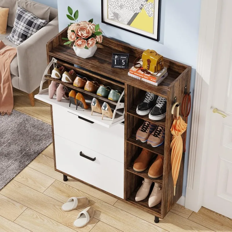 

Shoe Cabinet, Flip Drawers Shoe Storage Cabinet for Entryway with 3 Flip Drawers and 5 Shelves, Freestanding Shoes Cabinet