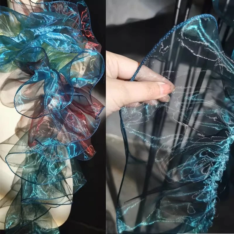 

Тюлевая ткань из глянцевой органзы с большим волнистым кружевом — дизайнерская вспомогательная ткань для украшения по краю юбки-манжеты и реконструкции ткани