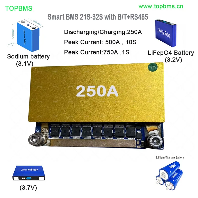 TOPBMS 21S-32S BMS 22S 26S 27S 28S 30S 32S 200A 250A Bluetooth RS485 Modbus Lithium LifePo4 LTO TBattery