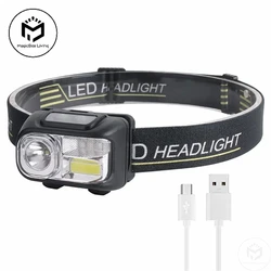 LED 6 Light Modes Headlamp Red and Blue Warning Lights Motion Sensor Usb Rechargeable HeadLight Head Torch Flashlight Head Light