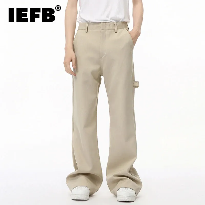 

IEFB New Autumn Men's Suit Pants Droop Pockets Webbing Slim Straight Bottom Solid Color Casual Male Trousers Menwear 2024 9C7212