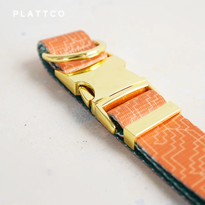 PLATTCO unique design dog set print ORANGE MAZE pattern and high-quality gold buckle 5 size PDC334YG&PDL334YG