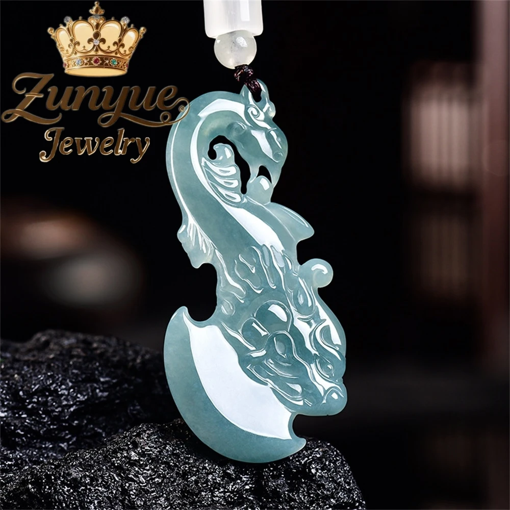 Natural A-Grade Blue Ice-Grade Water Jadeite Dragon Axe Pendant Chinese Style Luck  Luck Charm Necklace Good Luck Jewelry Gift - view 3