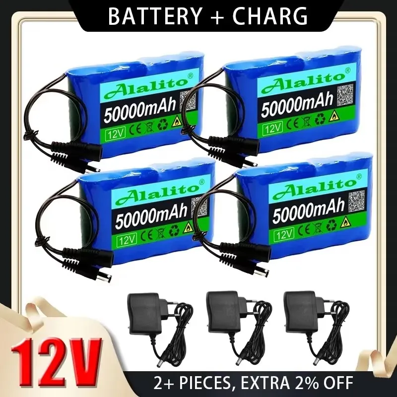 

NEW Portable Super 12V 50000mah Rechargeable Lithium Ion Battery Pack Capacity DC 12.6v 30Ah CCTV Cam Monitor + Charger