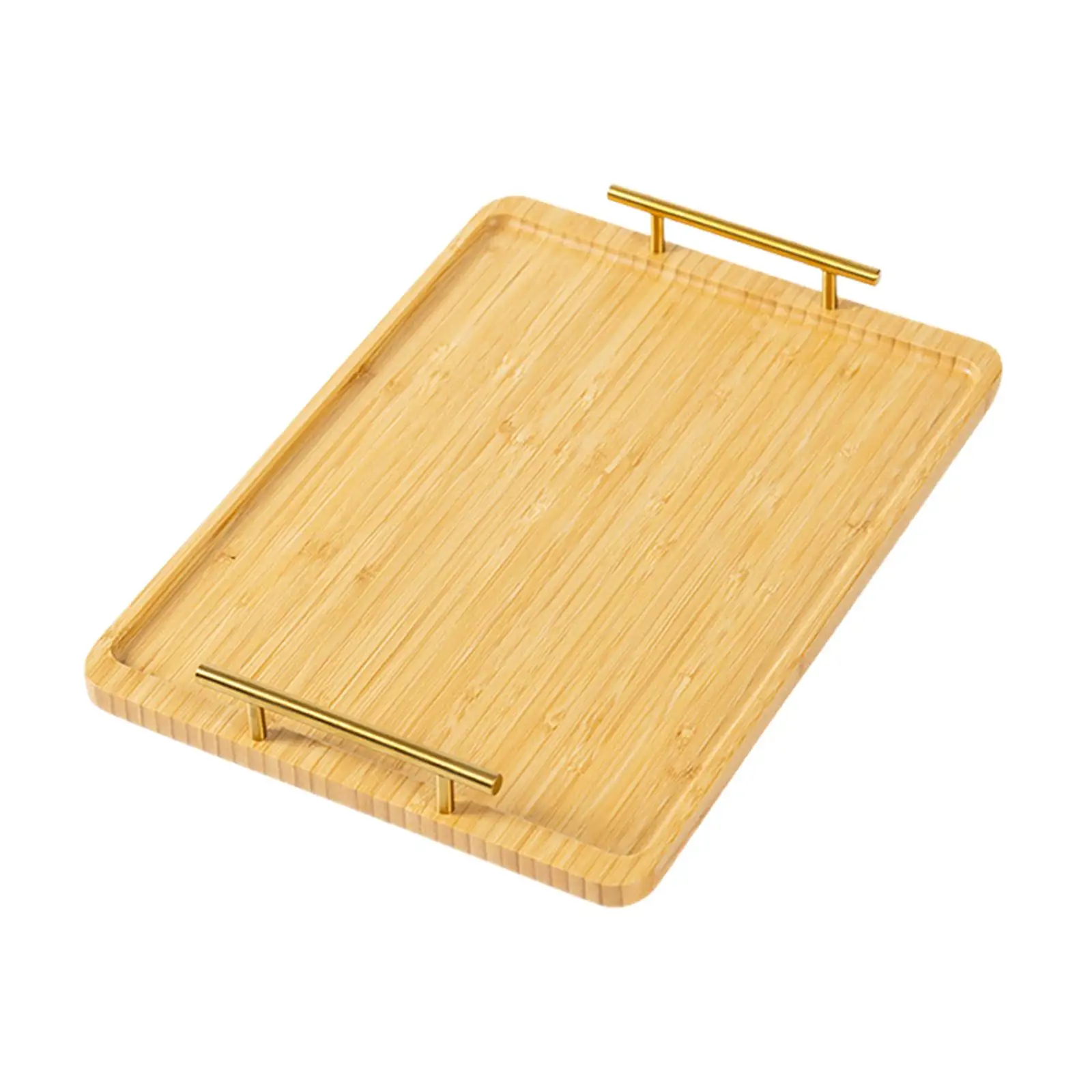Serving Tray Vanity Tray Bamboo Makeup Organizer with Handle Rectangular for Bar Restaurants Offices Jewelry Cosmetics