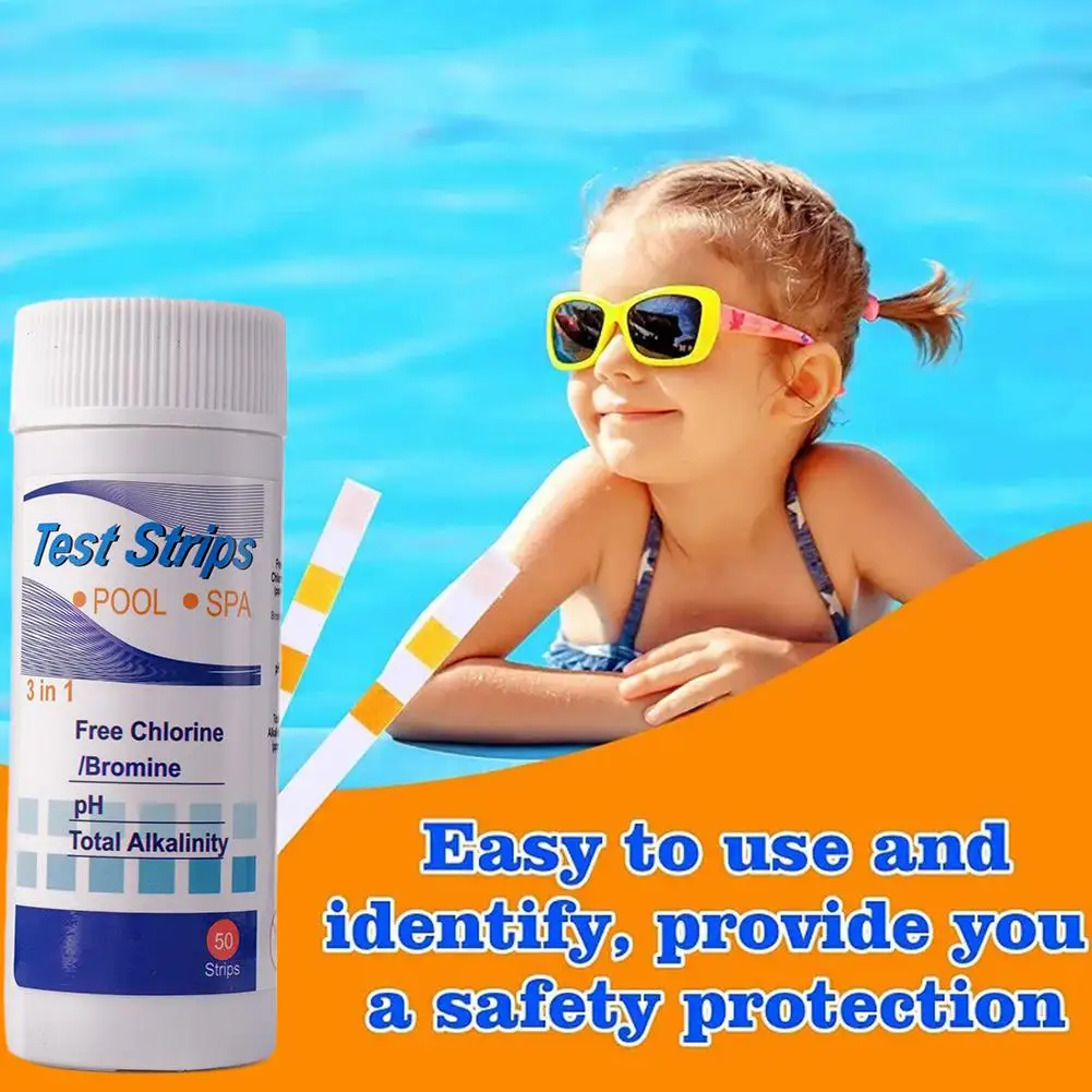 3-in-1/6-in-1-Wasserteststreifen, 50 Stück, hochpräzises pH-Testpapier für Restchlor und Härte, für Schwimmbad und Spa