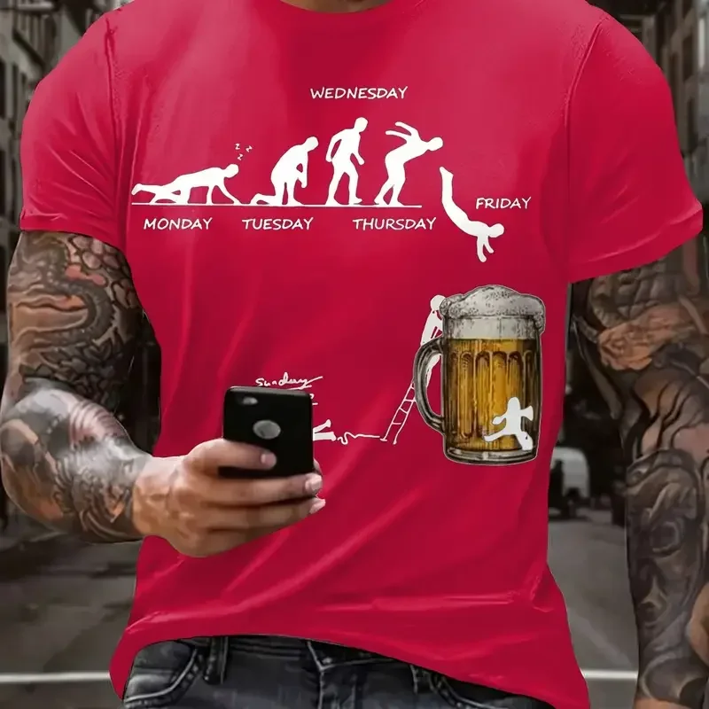 Fun 3D Beer Printed Men's T-shirt Summer Casual O-neck Short sleeved Top Hip Hop Trendy Street Wear Fashionable Breathable image 5