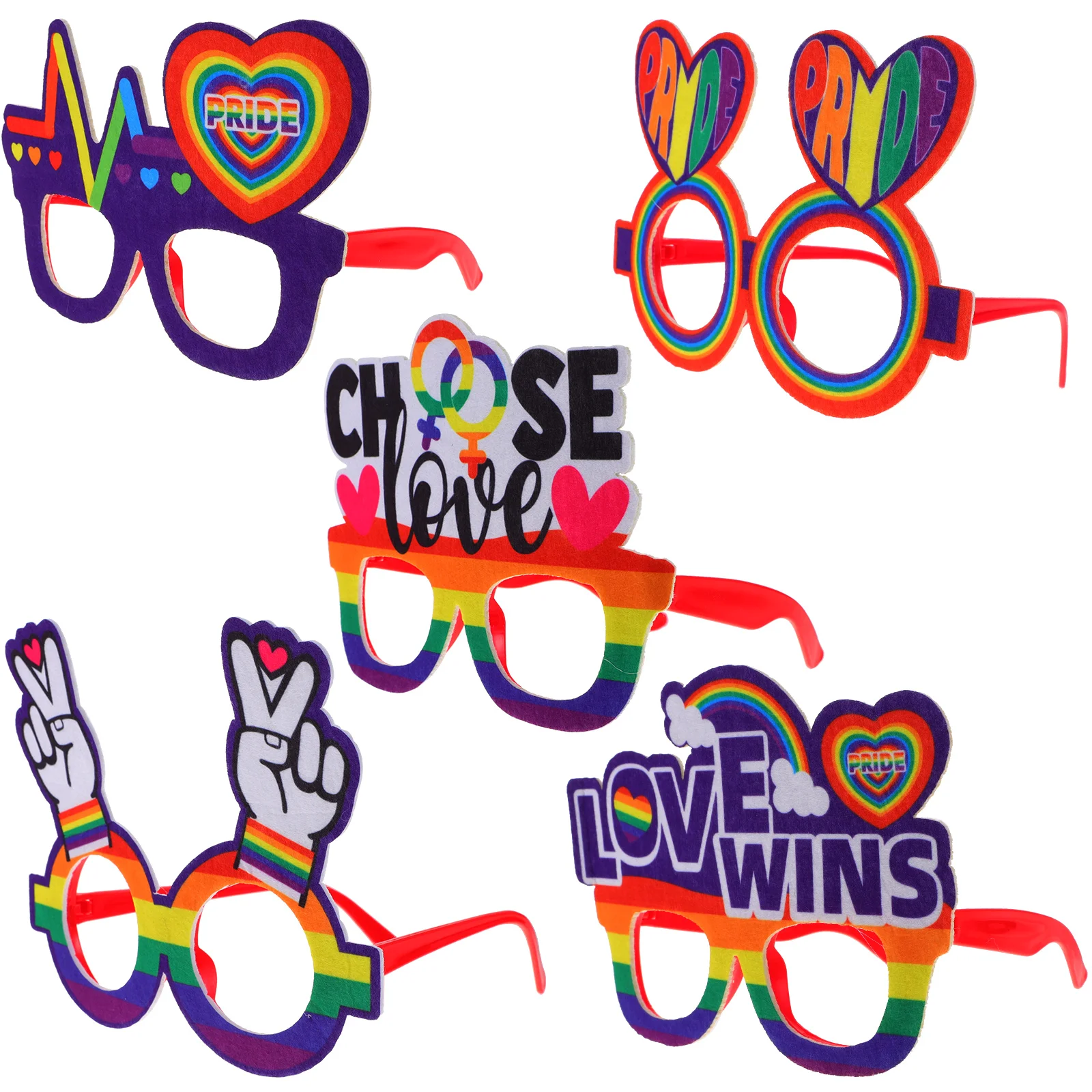 

5pcs Pride Glasses Colorful Party Photo Props Masquerade Eyeglasses Frames Decorative Novelty Carnival Accessories Events