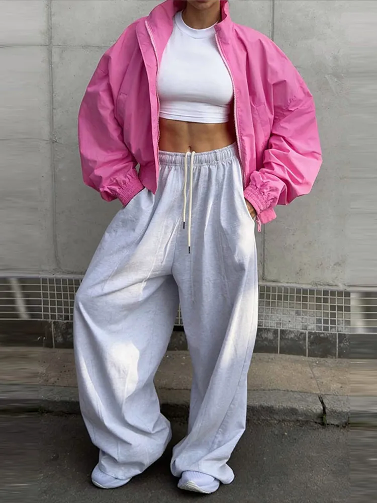 Damenjacken mit Stehkragen, Langarm, Oversize Kurzmäntel, Street-Style mit Laternenärmeln, Gerüschter Loser Mantel, Schicke Neue Oberbekleidung – Detail 13