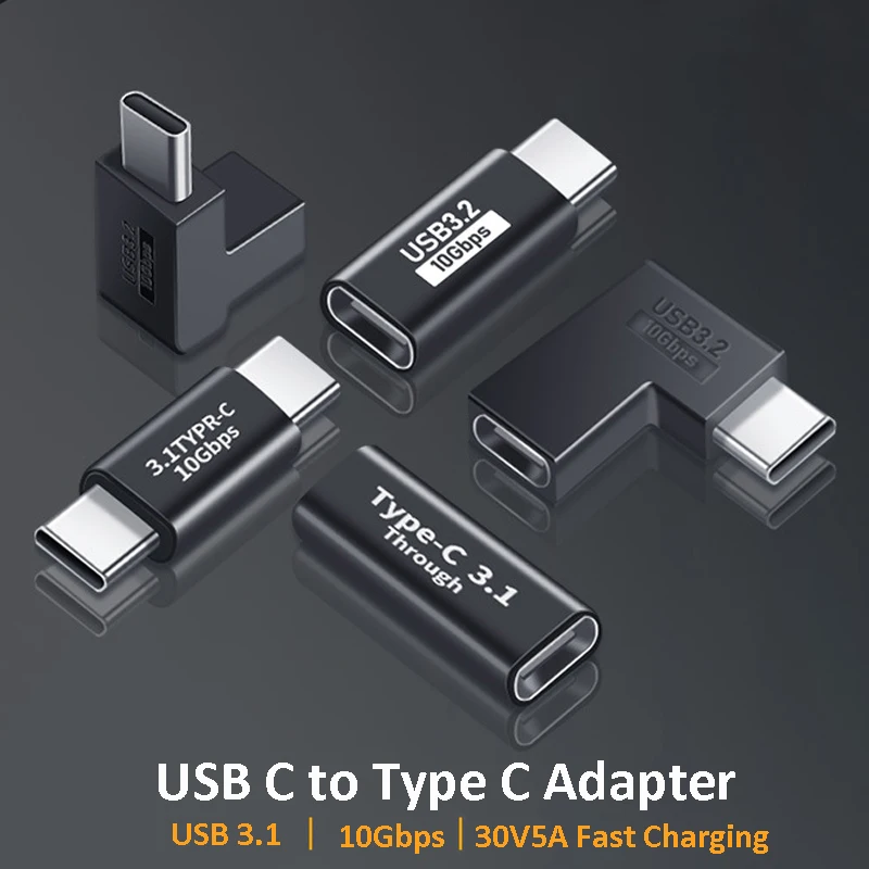 USB C to Type C Adapter USB3.1 GEN2  Elbow Converter Data Sync Extension Female to Male Type C Connector for PC Laptop Tablet