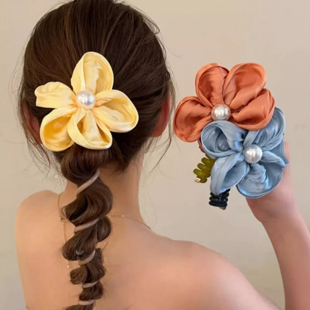 Sommeratmosphäre, blumengebundener Pferdeschwanz, gerade Telefonleitung, Haarschlaufe, neues High-End-Haarstyling-Werkzeug für Damen – Detail 4
