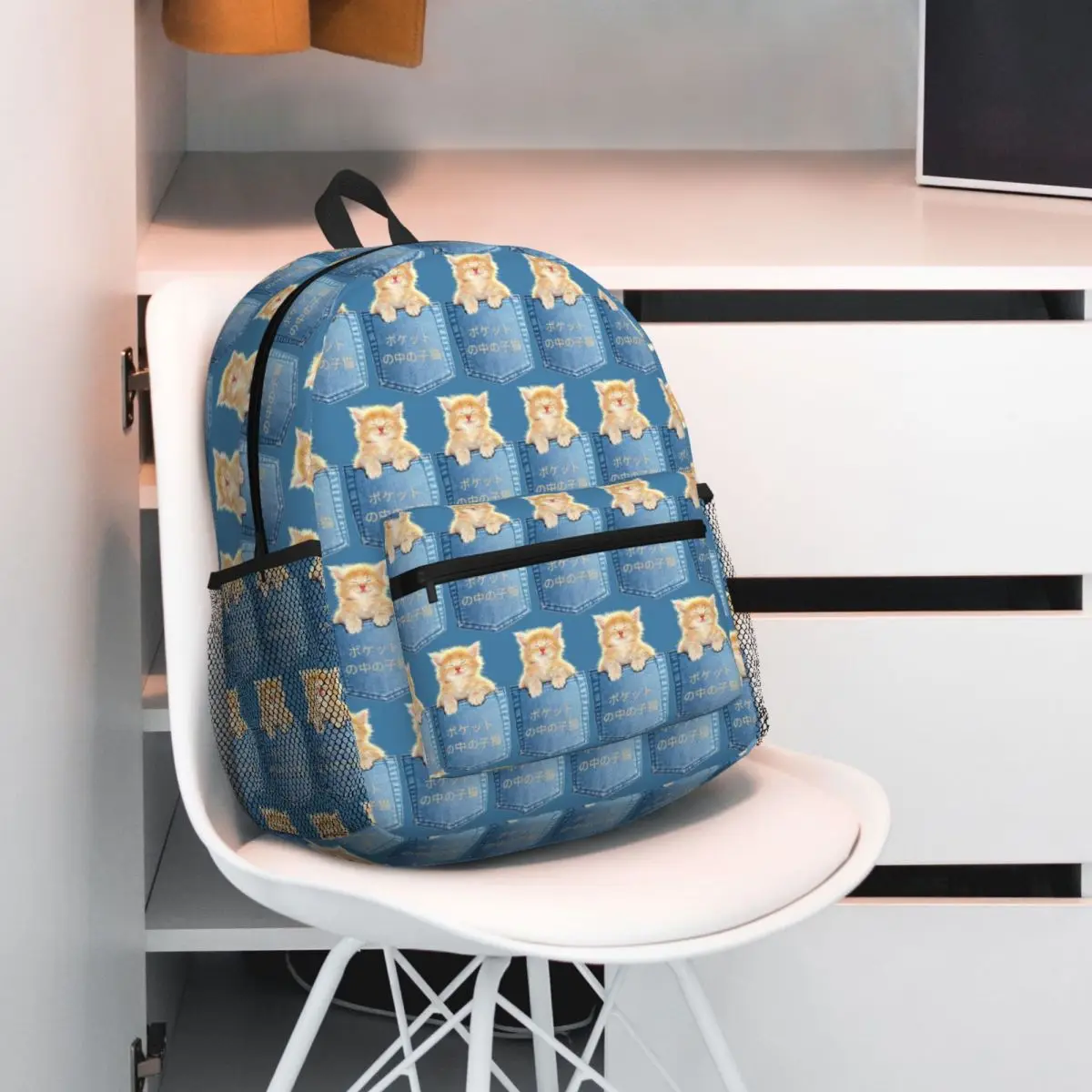 Jeans Pocket Cat Animal Pattern Backpack Student BookBag Children School Bag Computer Shoulder Bags for Men Women