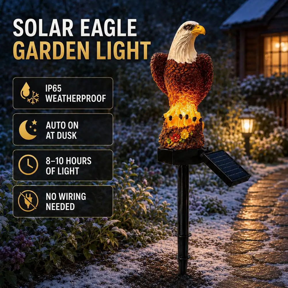 Solar Bald Eagle Garden Stake Light IP65 Waterproof Resin Figurine Solar Powered Landscape Path Lamp Auto On/Off